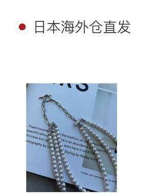 1h可退 日本直邮DOUDOU 女士三连珍珠叠戴项链 时尚百搭 可前后两
