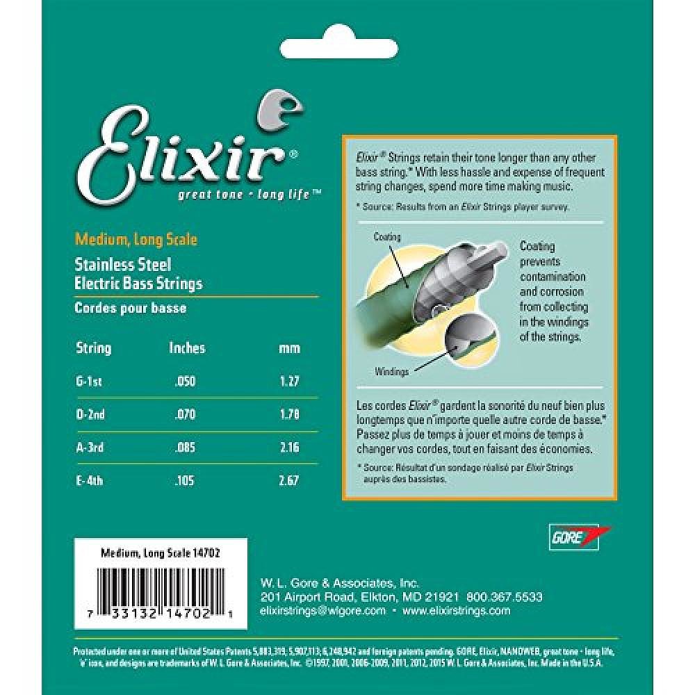 【日本直邮】Elixir贝斯弦NANOWEB不锈钢弦 长弦 Medium 050-105 - 图2