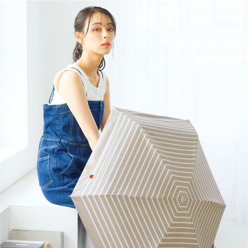 日本直邮Wpc. 遮阳伞 遮光爱心刺绣条纹迷你款 完全遮光遮热晴雨 - 图0