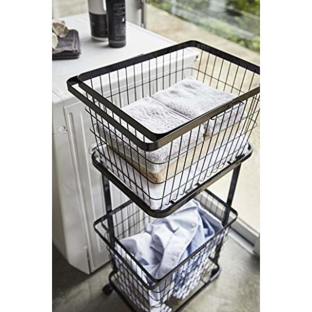Yamazaki Laundry Products Storage Double Section Black 3350