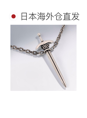 日本直邮BALENCIAGA 哥特剑形项链 BB标志 镶钻 复古银色 无镍 78