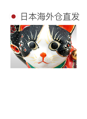 日本直邮九谷烧礼品包装 No. 5.5 侧坐招财猫 黑森花和Butterfly