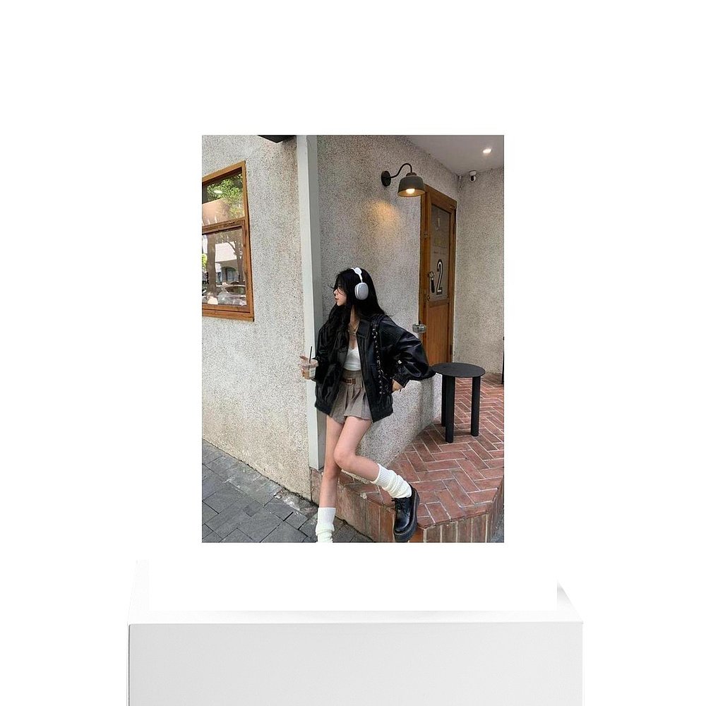 日本直邮日潮 GRL 双翻领oversize皮革短外套 ze863 清楚系穿搭 - 图3