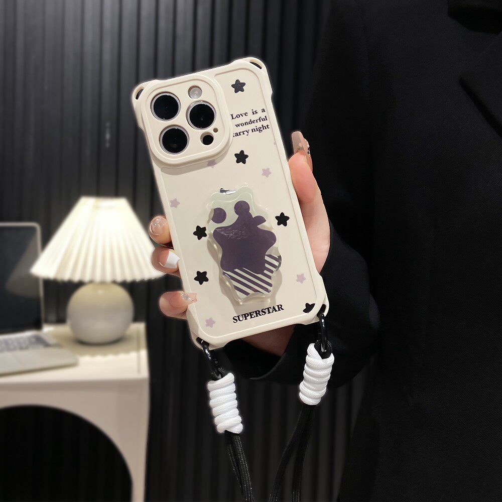 英文星星适用苹果16手机壳iPhone15/14/11PROMAX四角挂绳华为NOVA12创意MATE60PRO+女VIVOS19网红小米14防摔