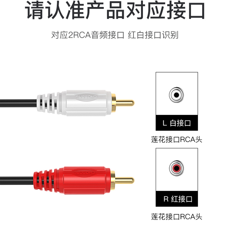 秋叶原双莲花头音频线2rca连接线CD电视功放音箱二对二红白莲花线-图1