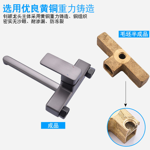 钊颖枪灰色加长双孔厨房菜盆冷热水龙头入墙式阳台洗衣池槽混水阀 - 图1