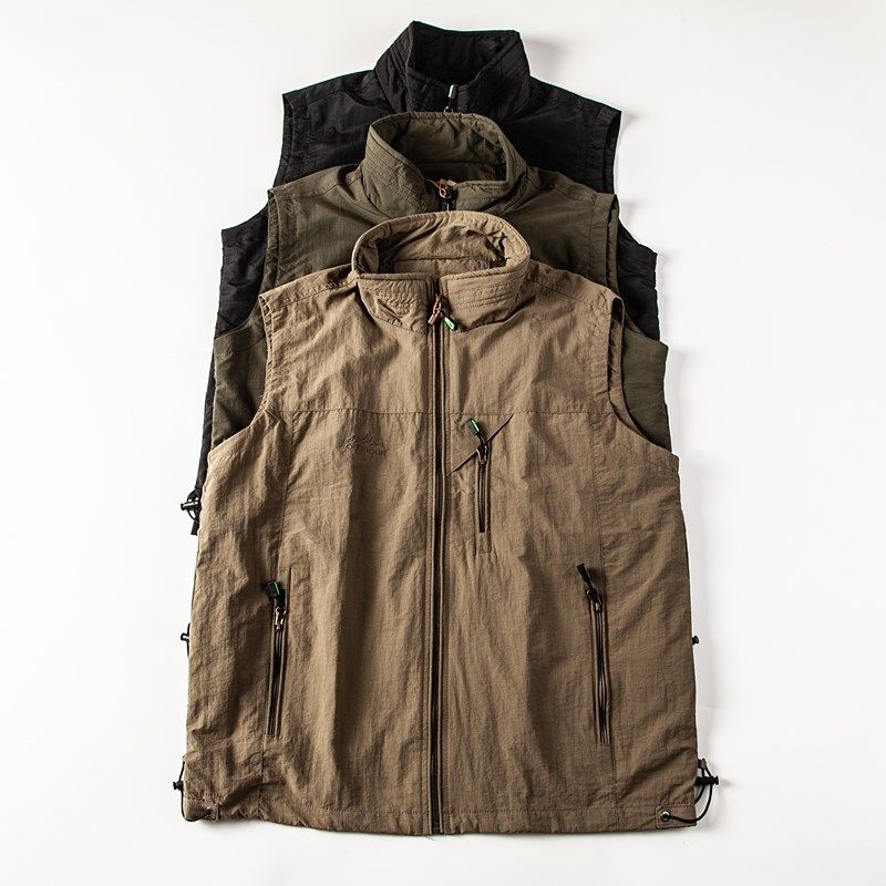 美式复古男士马甲春秋休闲u立领马夹户外多口袋宽松坎肩工装外套,淘宝优惠券,粉丝福利购,淘宝优惠卷
