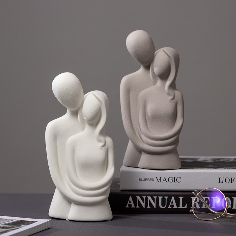 简约现代抽象情侣摆件创意t陶瓷爱情艺术人物雕塑客厅电视柜装饰