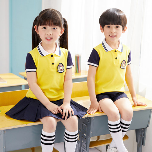 幼儿园园服夏装儿童校服小学生班服夏季纯棉短袖演出学院风套装 - 图1