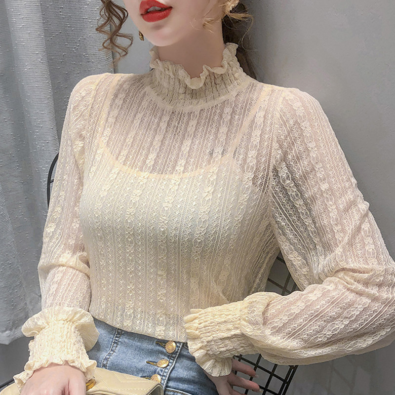 高领蕾丝秋冬精致2020新款小衫内搭 晴冉蕾丝衫/雪纺衫