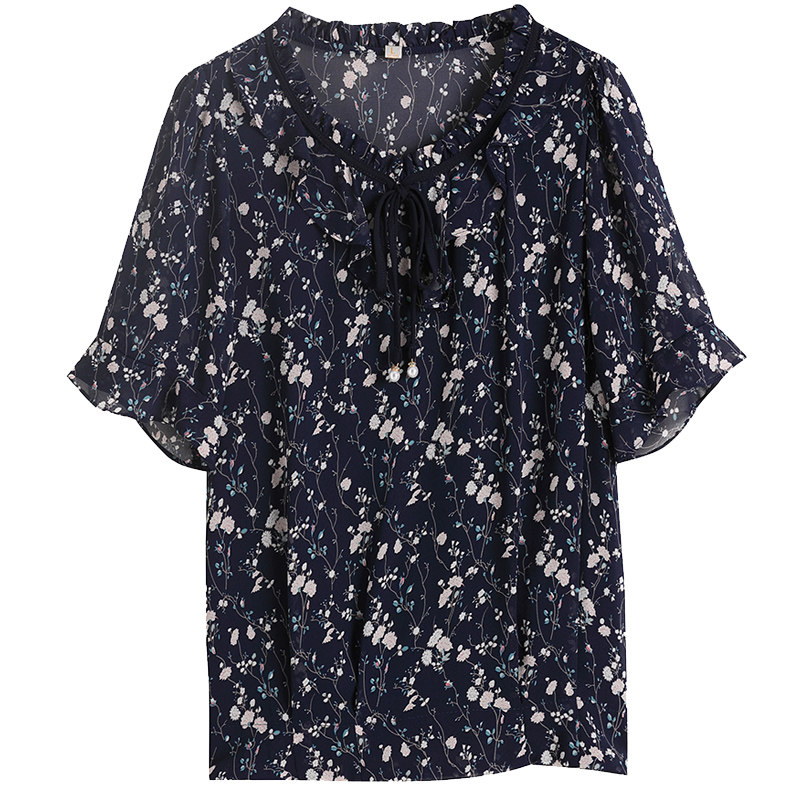 碎花短袖2020年夏季新款洋气雪纺衫 贝玲萝蕾丝衫/雪纺衫