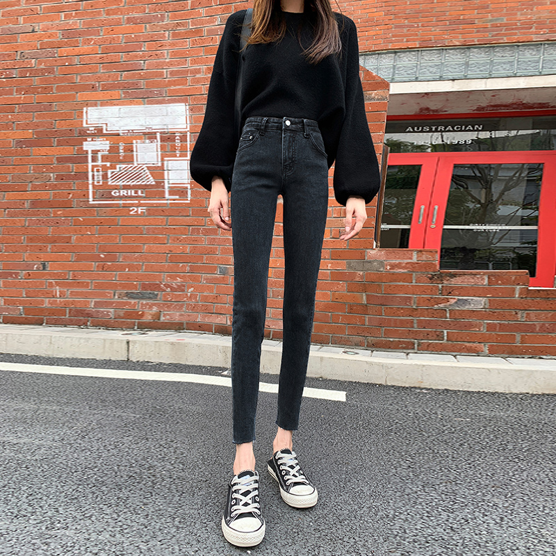 2020年新款春秋高腰显瘦潮铅笔裤子 绣若画牛仔裤