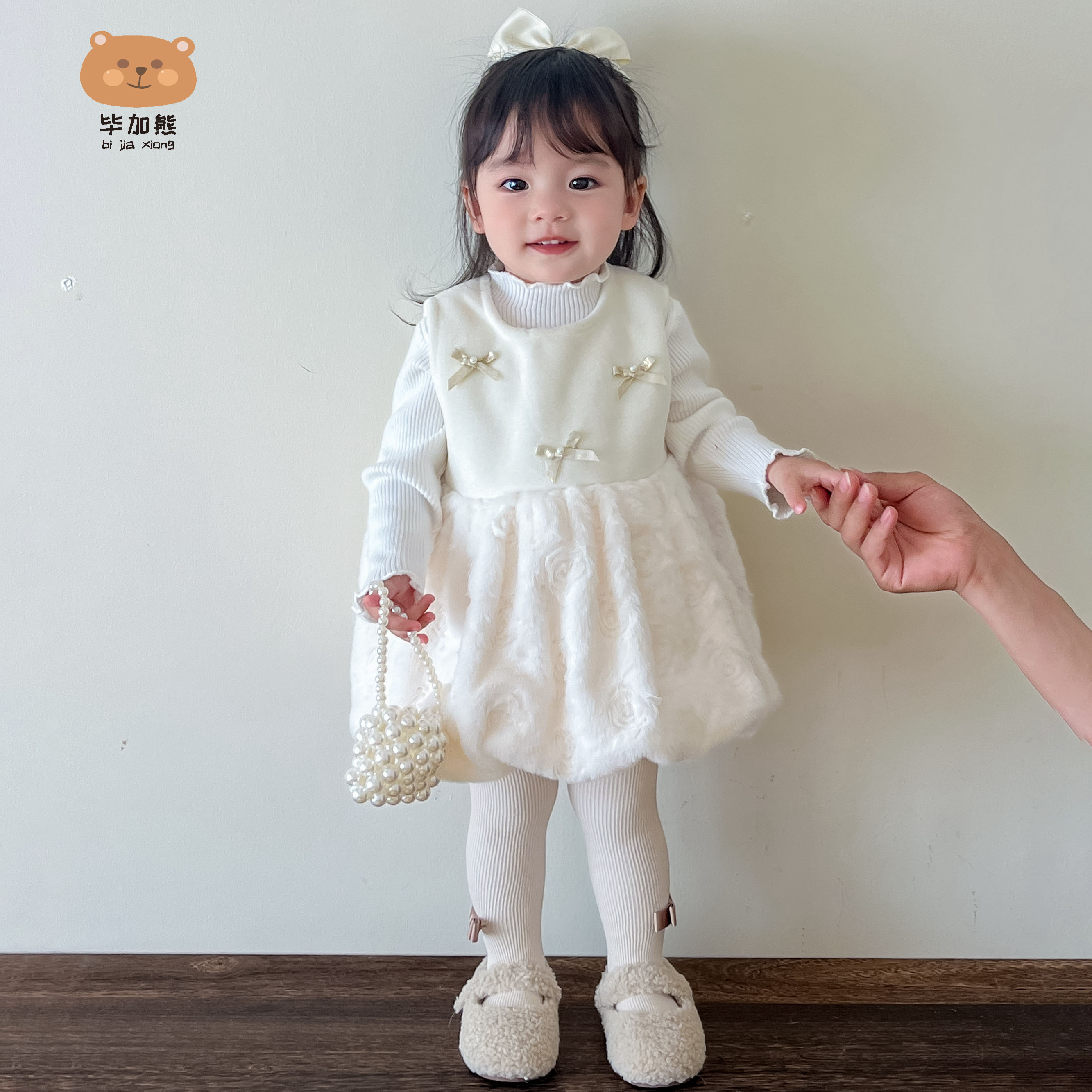 女童连衣裙女宝宝秋冬套装背心裙子小月龄穿搭公主裙一岁周岁礼服 - 图1