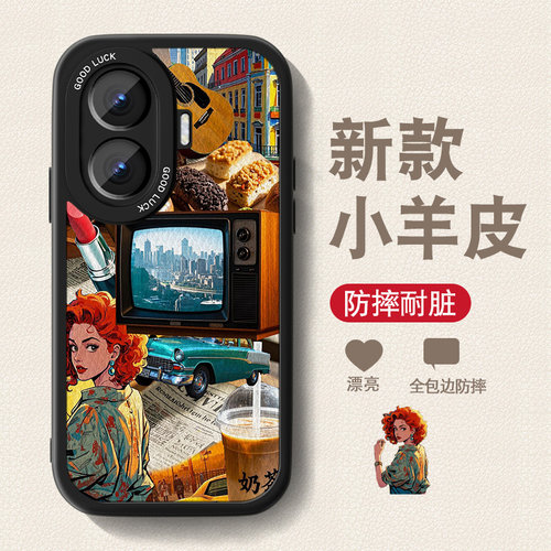 美式拼接适用红米turbo4手机壳新款redmiTurbo3小羊皮note14pro+潮牌note13防摔nota十复古小众男女套 - 图0