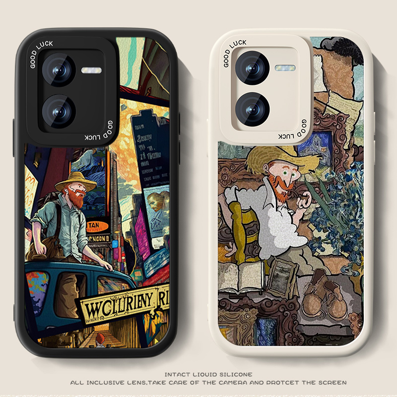 汽车梵高适用vivoy78手机壳新款Y78m女油画小羊皮y78+欧美美式viv0y77t男艺术防摔Y77e创意viviy7s高级感套 - 图2