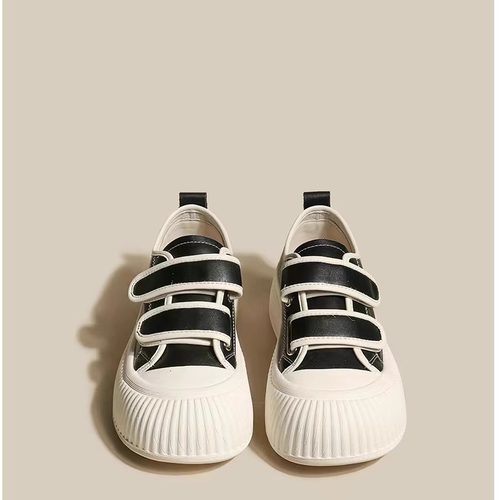 热卖真皮魔术贴小白鞋女2025春季新款休闲百搭饼干鞋学生厚底运动 - 图0