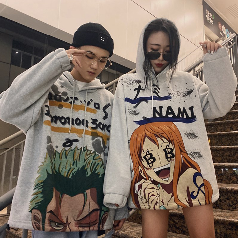 嘻哈涂鸦卡通印花情侣宽松 加绒加厚连帽卫衣男女潮 bf 秋冬韩版 ins 嘻哈涂鸦卡通印花情侣宽松 加绒加厚连帽卫衣男女潮 bf 秋冬韩版 ins