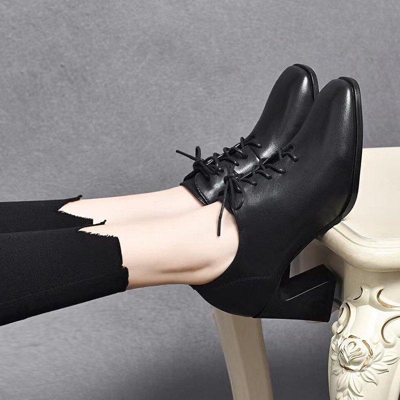 时尚休闲春秋真皮粗跟深口单鞋英伦风系带方头小皮鞋亮皮女高跟鞋,淘宝优惠券,粉丝福利购,淘宝优惠卷