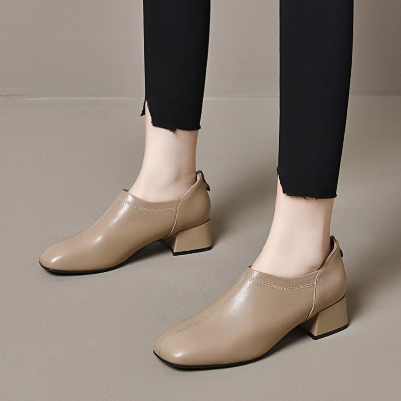 新款深口粗跟方头羊皮真皮单鞋软皮软底春秋季女士单鞋皮鞋不磨脚,淘宝优惠券,粉丝福利购,淘宝优惠卷