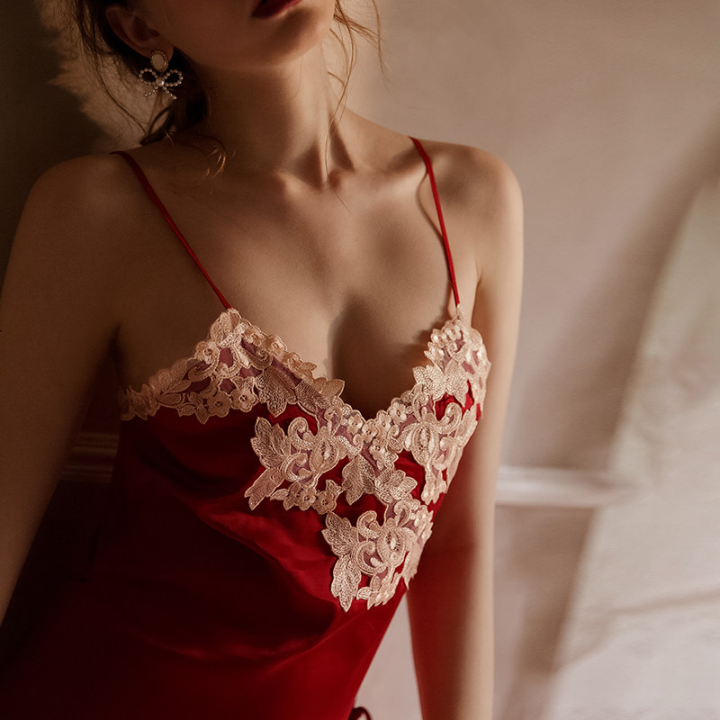 澄澈性感夏季冰丝水溶花蕾丝睡裙 澄澈睡裙