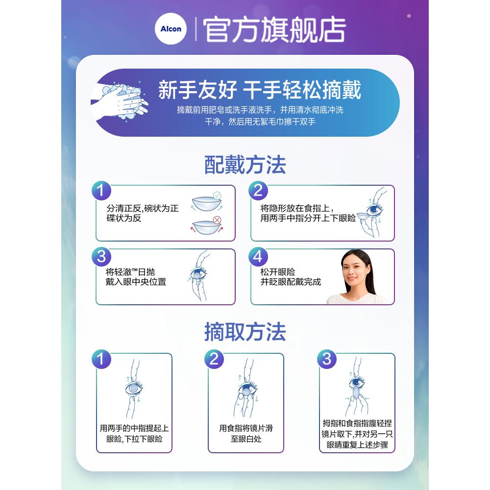 爱尔康轻澈日抛5片装进口硅水凝胶水润近视隐形眼镜透明片一次性