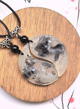 水墨龙凤项链男女平安扣吊坠轻奢高级情侣百搭男女锁骨链时尚饰品