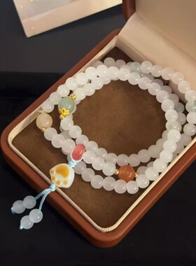 可爱炭烧猫爪三圈手串中式国潮女手链小众高颜值清透闺蜜学生手饰