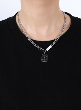 铭牌项链男锁骨链嘻哈男士潮