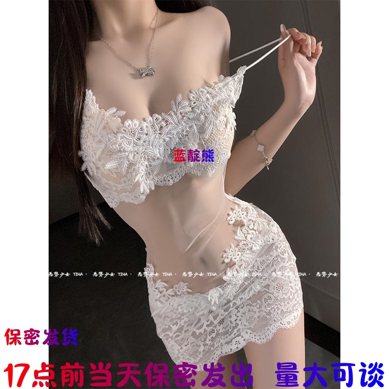 绝美腰线*纯欲透明网纱吊带约会连衣裙新款蕾丝睡衣高级感睡裙女 - 图0
