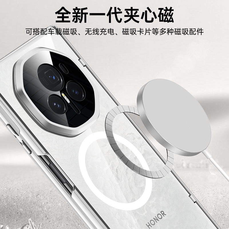镜头支架壳膜一体防窥磁吸适用荣耀magicv5透明手机壳新款高级V3折叠屏中轴铰链VS3全包防摔外壳超薄保护套 - 图2