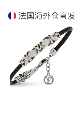自营欧洲直邮LV路易威登 Drift男士黑色皮革花卉图案手链手镯配饰
