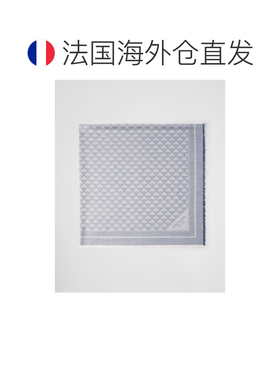 自营欧洲直邮PRADA普拉达 女士灰蓝色/米白色丝羊毛提花流苏披肩