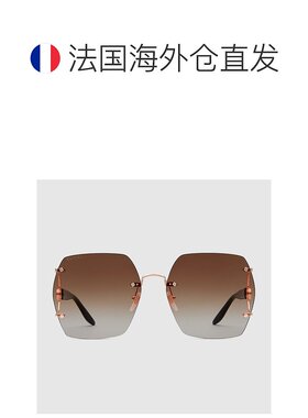 欧洲直邮Gucci古驰女士玫瑰金色金属几何框太阳镜墨镜