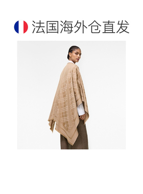 自营欧洲直邮Burberry博柏利 女士驼色羊毛羊绒格纹斗篷
