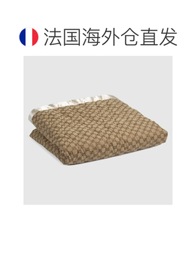 自营欧洲直邮GUCCI古驰 GG深米色/象牙色双面绗缝棉质毯男女通用