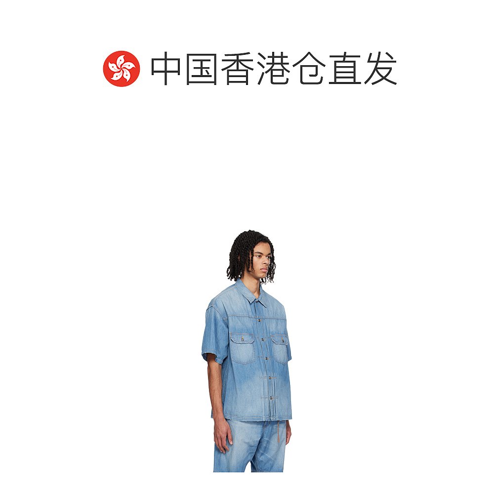 香港直邮Mastermind JAPAN褪色牛仔短袖衬衫 MW24S12SH001020-图1
