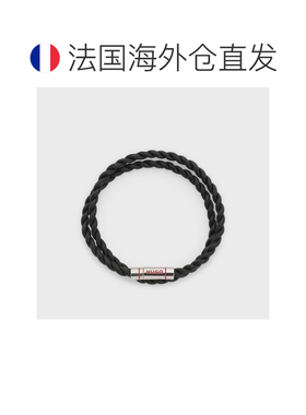 自营欧洲直邮Hugo Boss 男士黑色小牛皮logo标识双圈手链配饰