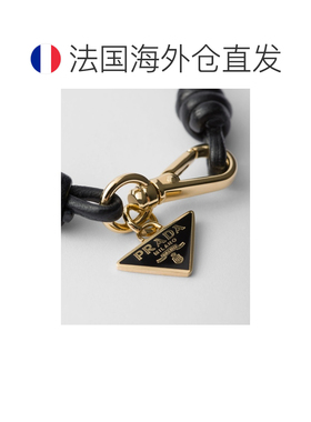 自营欧洲直邮Prada普拉达 女士黑色黄铜金属三角标识手链编织手绳