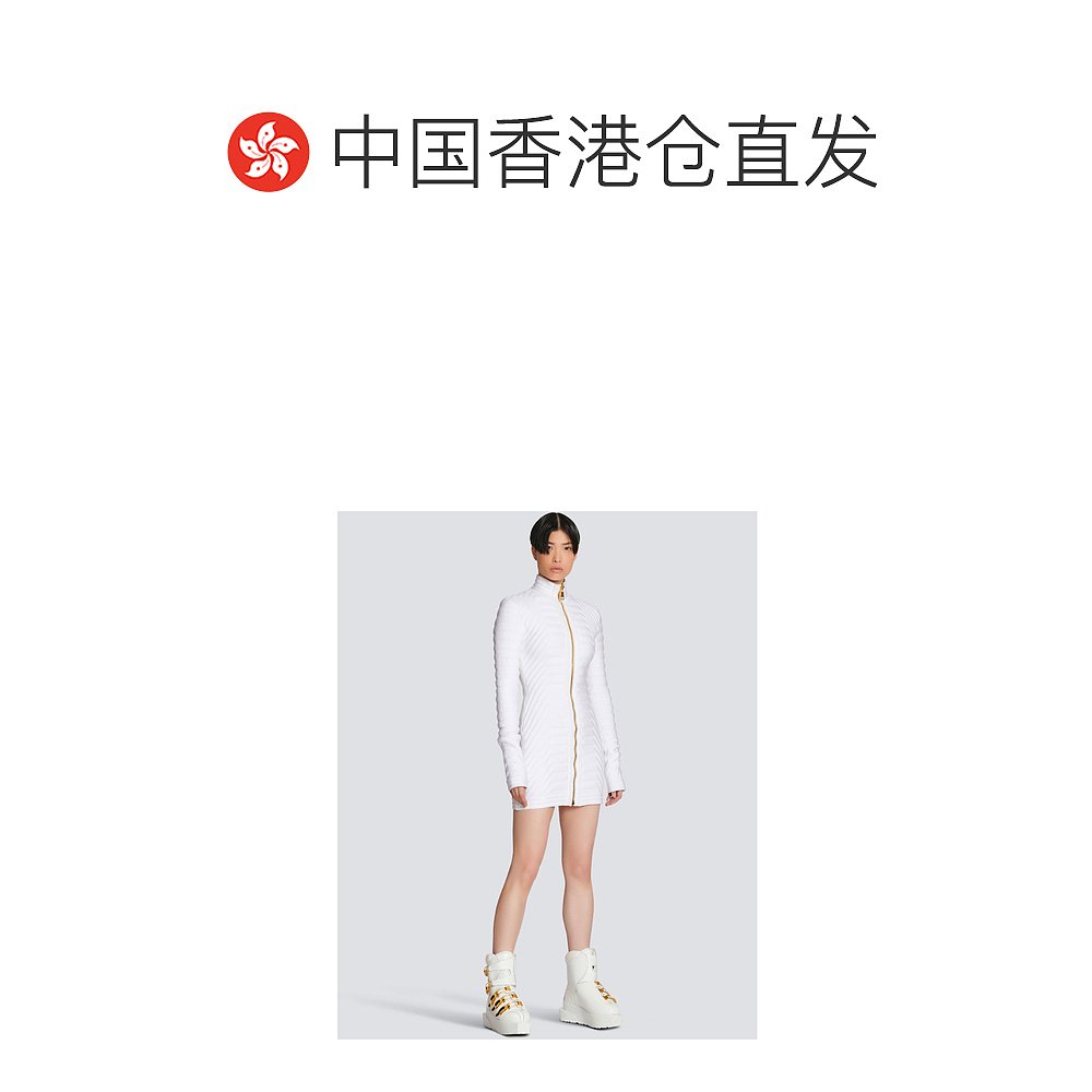 香港直邮Balmain 高领长袖连衣裙 YF0R8391KC84 - 图1