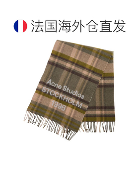 欧洲直邮自营ACNE STUDIOS 女士橄榄绿色/灰色羊毛尼龙格纹徽标围