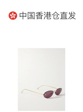 1h可退 香港直邮Fendi 芬迪 女士 水晶缀饰银色金属椭圆框太阳镜