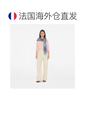 自营欧洲直邮Burberry博柏利 女士河堤蓝羊毛宽版格纹围巾流苏