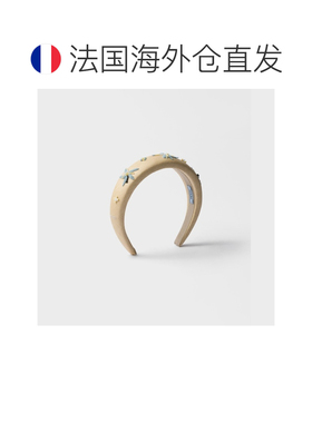 自营欧洲直邮PRADA普拉达 女士米色/浅蓝色聚酰胺棉质刺绣发带