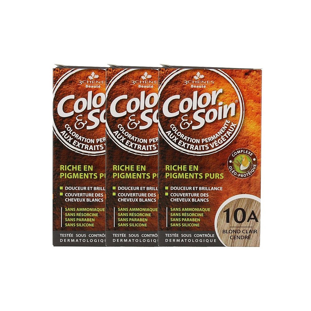 欧洲直邮3Chenes三橡树染发膏135ml*3#10A淡金灰色纯植物无刺激 - 图0