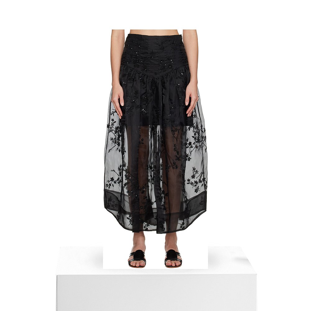 香港直邮GANNI 甘尼 女士 黑色 Embellished Organza 半身裙 W064 - 图3
