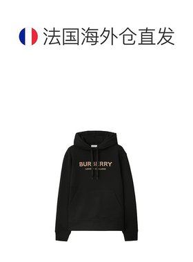 自营欧洲直邮Burberry/博柏利 女士黑色棉质徽标LOGO字母连帽卫衣