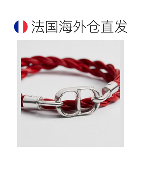 自营欧洲直邮Dior迪奥 CD Icon男士红色小牛皮编织双圈手链