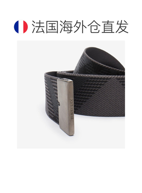 自营欧洲直邮Burberry博柏利 男士铁灰色格纹帆布腰带皮带