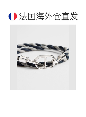 自营1h可退 欧洲直邮Dior迪奥 CD Icon米色皮革编织双圈男士手链