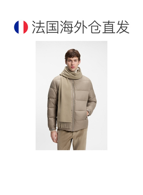 欧洲直邮自营HUGO BOSS雨果博斯 男士浅卡其色羊毛徽标贴片围巾